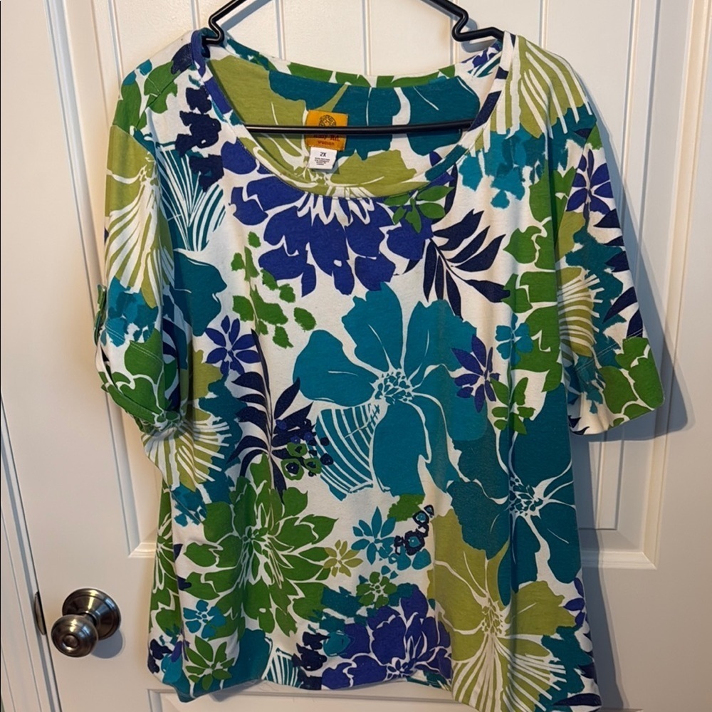 Ruby rd Floral Print Women's Top 2X